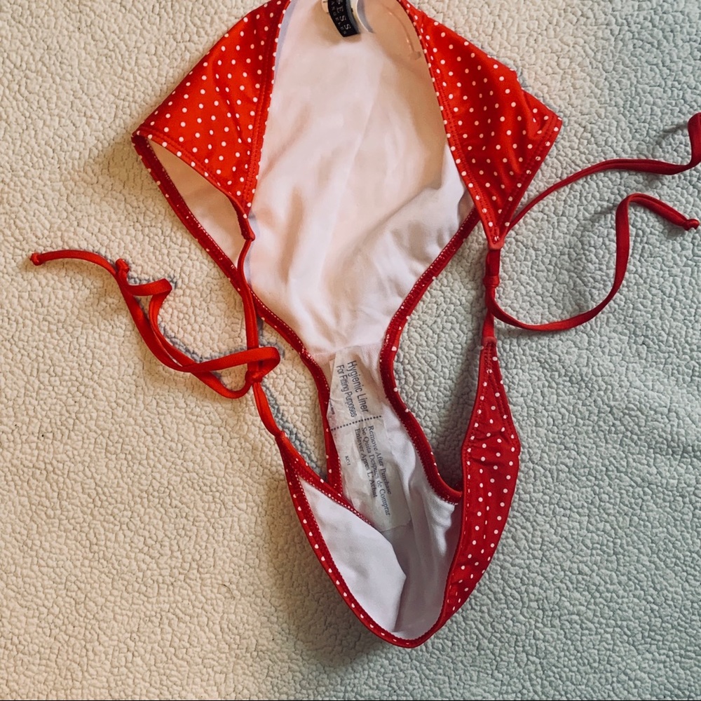 Guess Red and White Polka Dot Fringe String Bikini - Picture 4 of 5